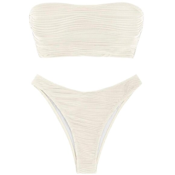 Zaful Women’s Bikini M Cream Bandeau Strapless Tie Back Cheeky Textured Set - Picture 7 of 11